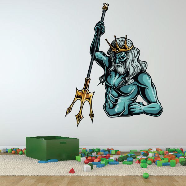 Poseidon sticker: teal sea-god with trident and ornate gold details
