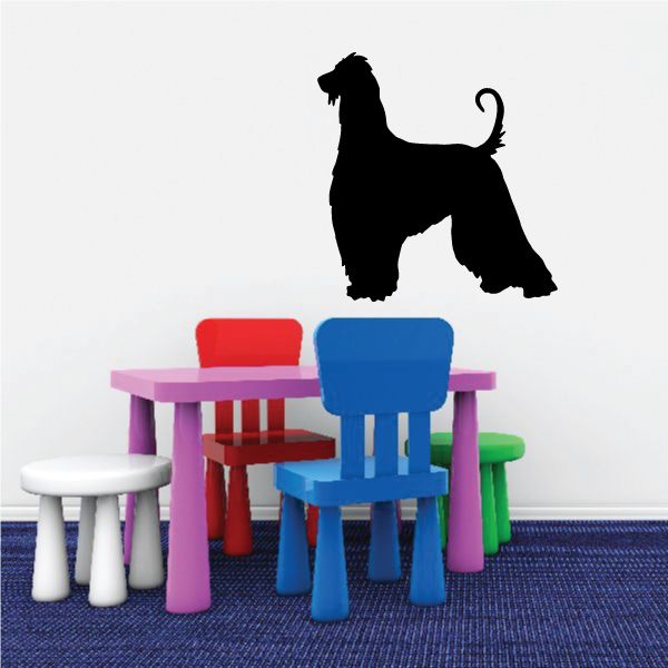 Afghan hound decal with black standing dog silhouette
