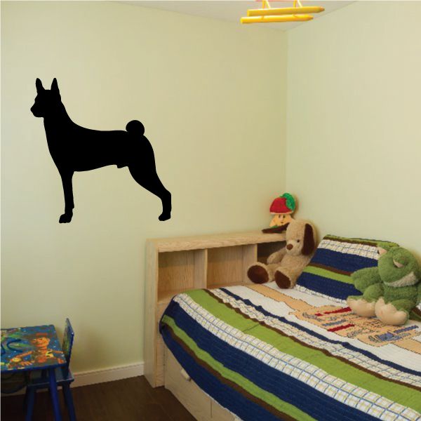 Basenji dog wall decal, black standing side silhouette
