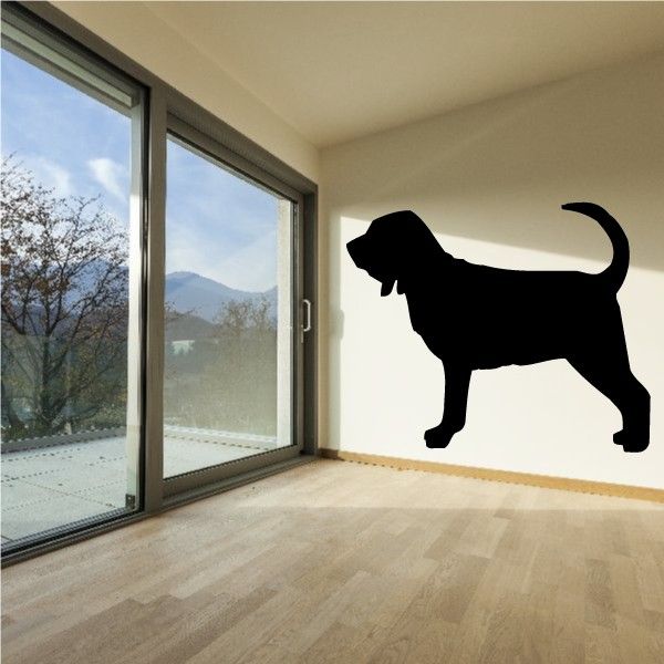 Black posing bloodhound wall decal silhouette with tail curled and collar