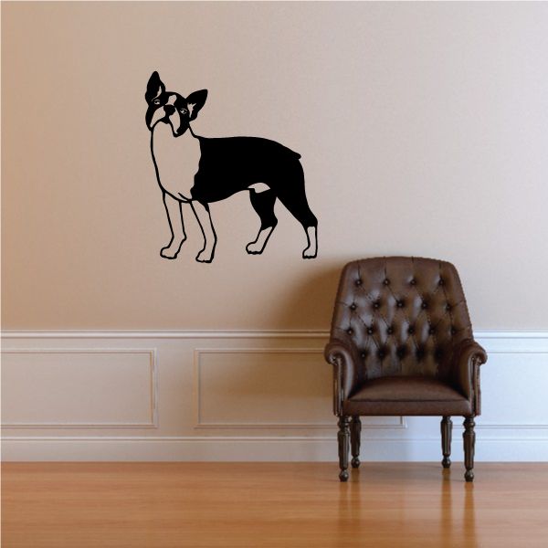 Boston Terrier wall decal, black and white dog standing pose