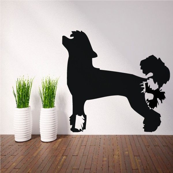 Black Chinese Crested dog silhouette decal, standing pose