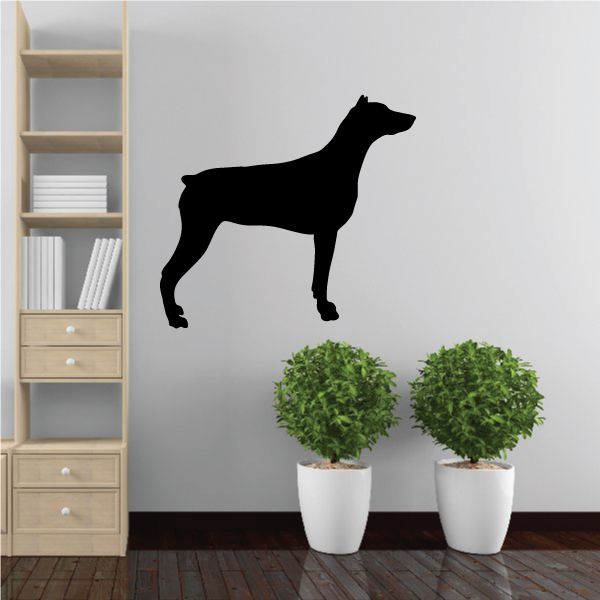 Posing Doberman Pinscher wall decal, black standing dog silhouette