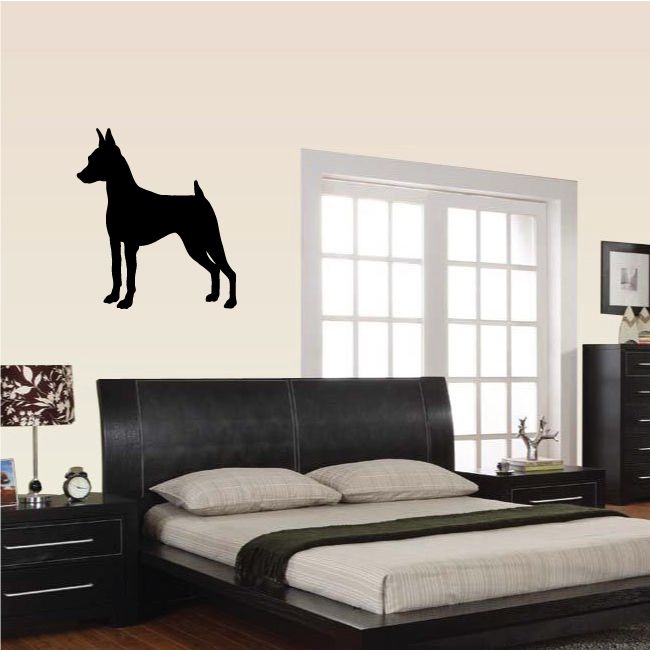 Miniature Pinscher decal with standing black dog silhouette
