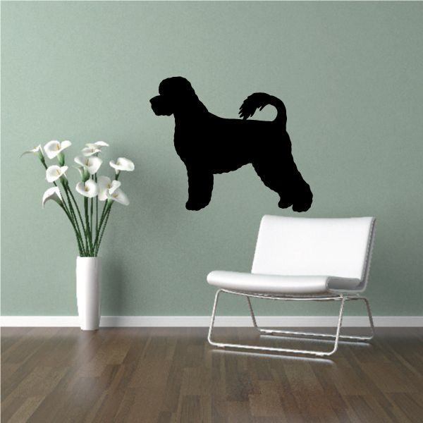 Portuguese Water Dog wall decal, black standing dog silhouette with curled tail