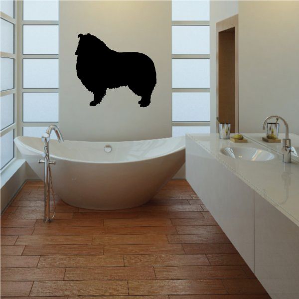 Rough collie dog decal: standing black silhouette