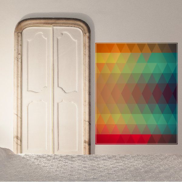 Colorful geometric wall decal with multicolor triangle pattern in a square