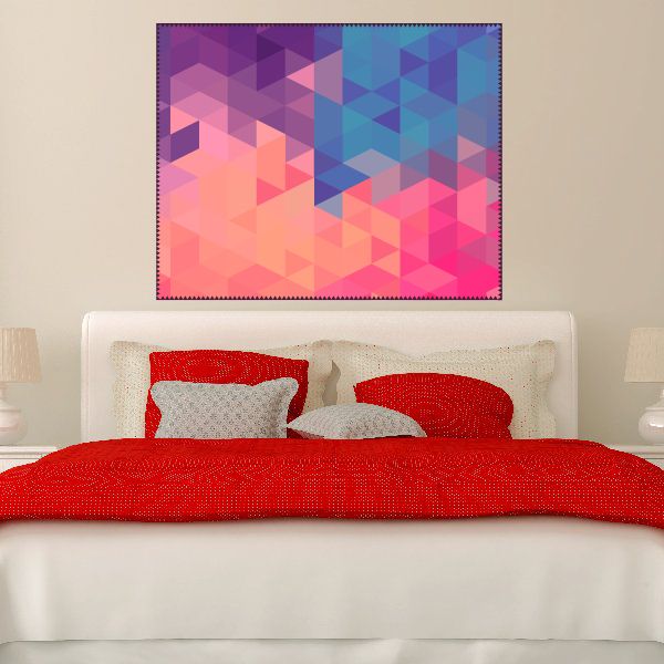 Rectangular geometric vinyl wall decal with multicolor purple, pink, and blue squares