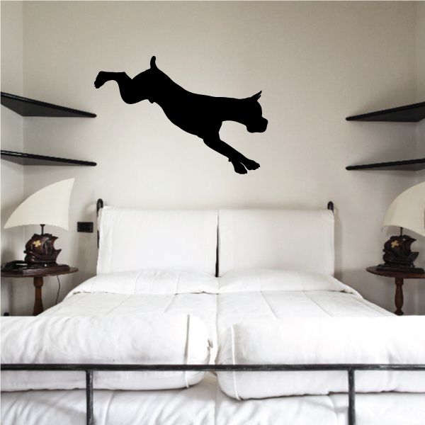 Pouncing boxer dog decal, black silhouette