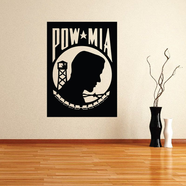 POW MIA wall decal, black square with eagle star and soldier silhouette