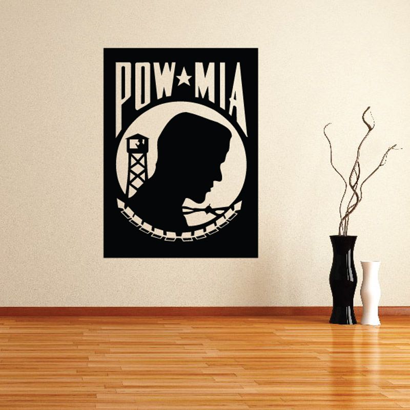POW MIA wall decal, black square with eagle star and soldier silhouette
