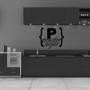 Powder Sugar brackets wall decal with black bracket outline and white script lettering