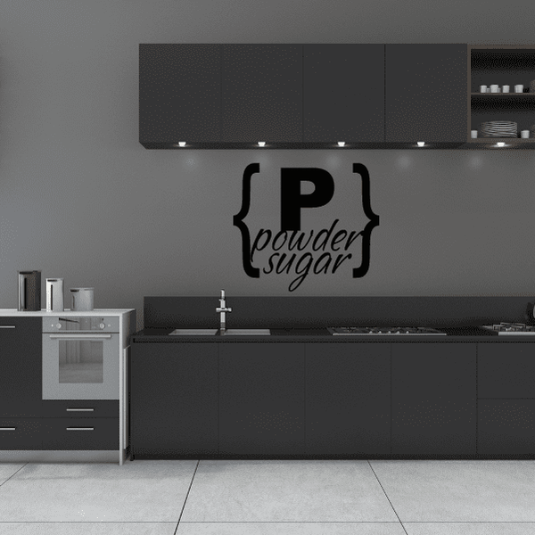 Powder Sugar brackets wall decal with black bracket outline and white script lettering