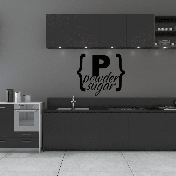 Powder Sugar brackets wall decal with black bracket outline and white script lettering