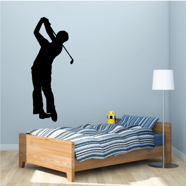 Black golfer silhouette decal holding a club, stylized graphic