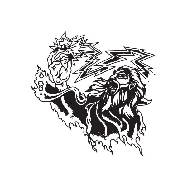 Black-and-white wizard head decal with lightning rays and open mouth