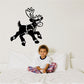 Prancing reindeer wall decal, black silhouette with antlers and legs spread