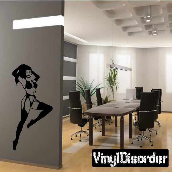 Prancing woman lingerie wall decal, black silhouette