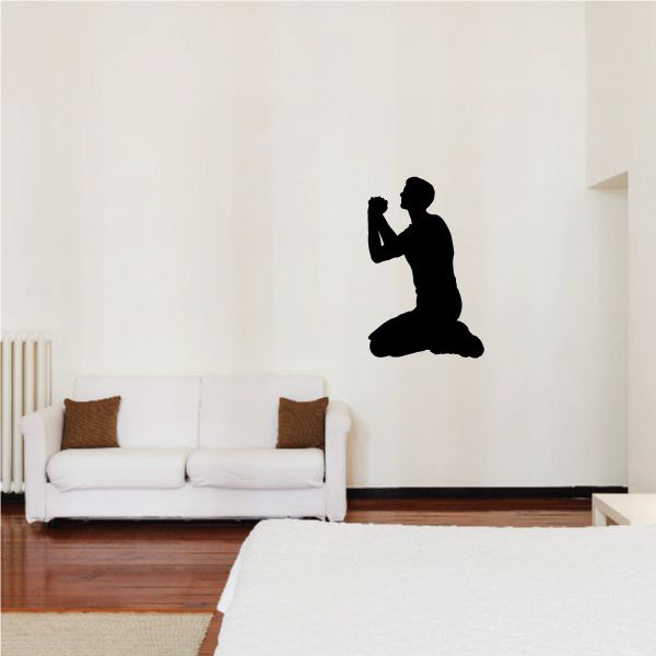 Praying father wall decal with black silhouette kneeling