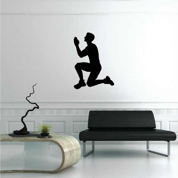 Kneeling father praying wall decal silhouette with child figure