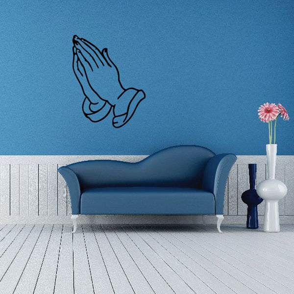 Praying hands outline decal, black line art hands in prayer pose