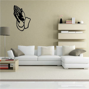 Praying hands religious wall decal with black outline silhouette