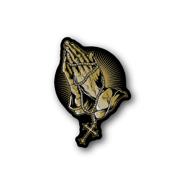 Image of Praying Hands with Rosary Sticker