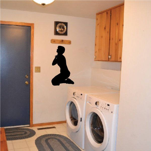 Praying mother wall decal silhouette, seated figure with hands clasped in prayer