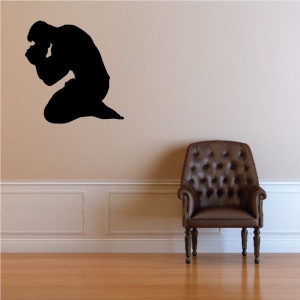 Praying muscle man decal, black praying silhouette