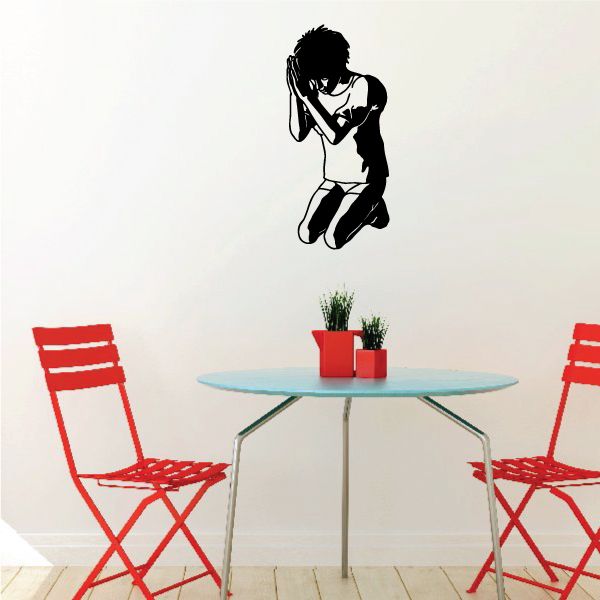Black praying teenage boy wall decal silhouette