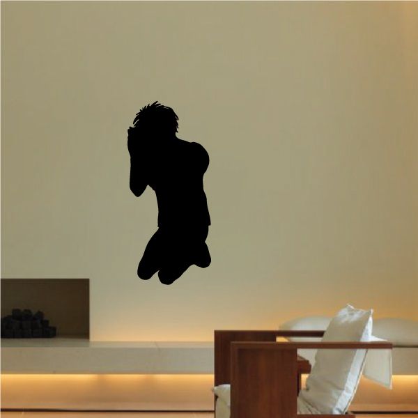 Praying teenage boy silhouette decal, dark cutout figure