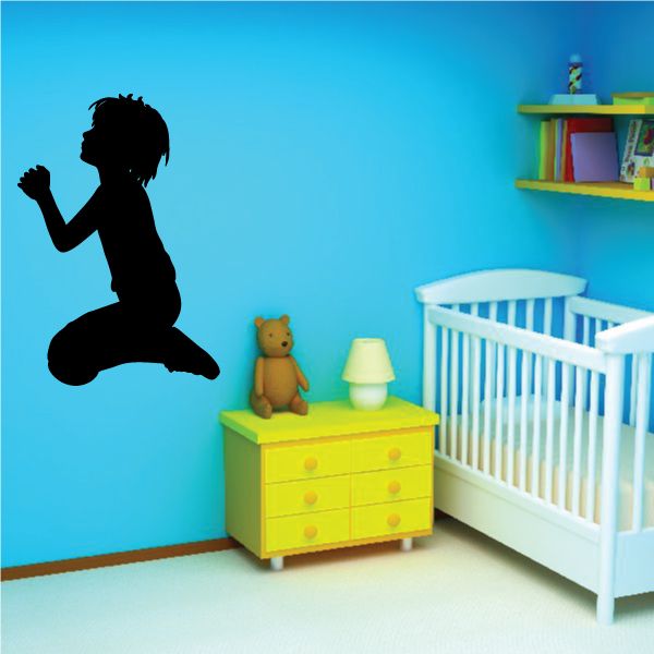 Praying to the heavens decal, black kneeling child silhouette