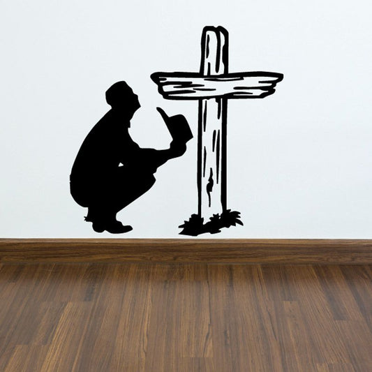 Image of Praying to Wooden Cross Decal