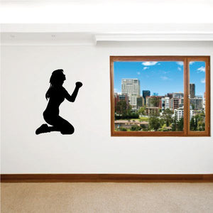 Praying woman looking to the sky wall decal, black silhouette