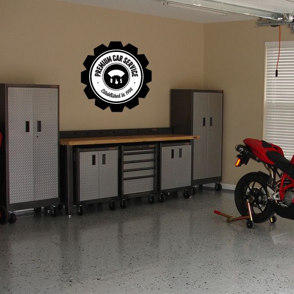 Circular black "Premium Car Service" auto repair sticker