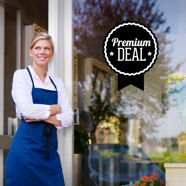 Business badge wall decal: Premium DEAL lettering in black circle