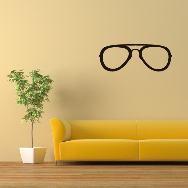 Black eyeglasses decal sticker, rounded frame with side arms