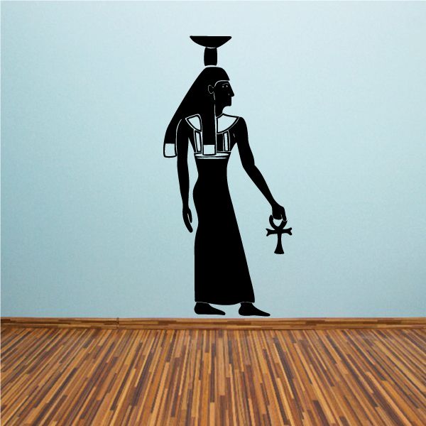 Egyptian priest carrying ankh wall decal, black figure with gold-toned ankh