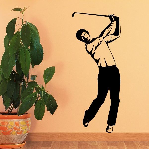 Golfer decal vinyl sticker of a player swinging a raised golf club