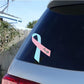 Vinyl ribbon sticker with multicolor awareness ribbon and script label