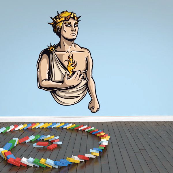 Prometheus sticker with stylized figure holding a flame