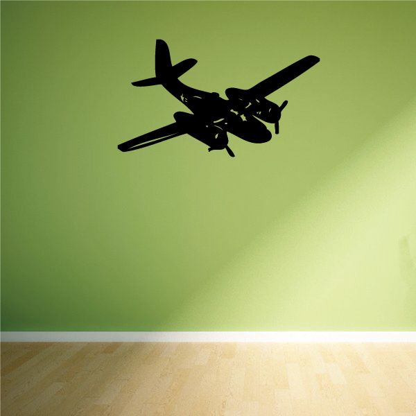Black fighter plane decal silhouette with propellers