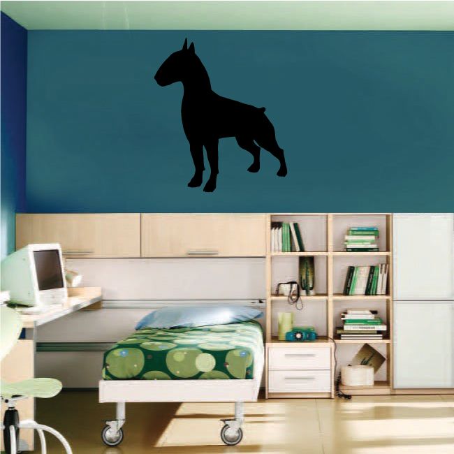 Proud bull terrier silhouette decal, black standing dog graphic