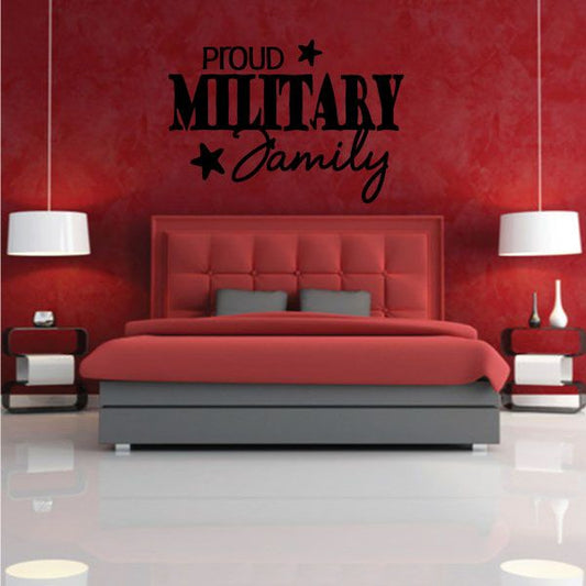 Military family wall decal with Proud script and star accents