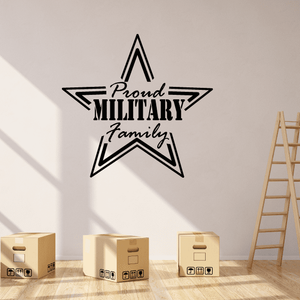 Star outline wall decal with "Proud Military Family" lettering