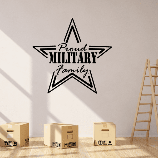 Star outline wall decal with "Proud Military Family" lettering