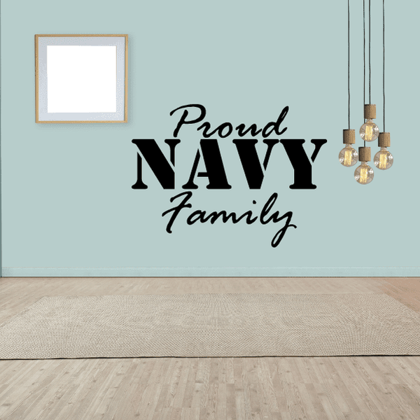 Navy family wall decal with "Proud NAVY Family" lettering