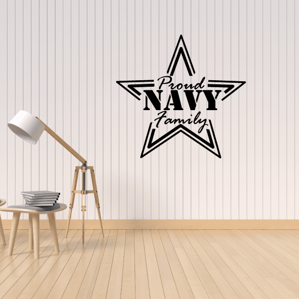 Navy family star outline wall decal with Proud NAVY lettering and Family text