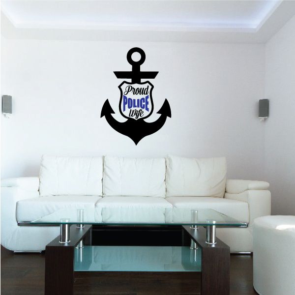 Police wife decal with black anchor and blue "Proud Police Wife" text