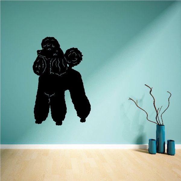 Proud poodle wall decal, black silhouette with white outline